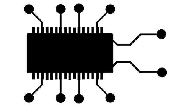Silhouette of simple schematic chip or component for microcircuits isolated on white background Technical clipart Vector