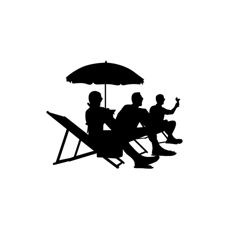Vektör silhouette of three people relaxing under an umbrella on the beach
