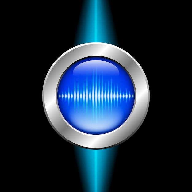 Silver button with sound wave sign