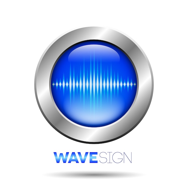 Silver button with sound wave sign
