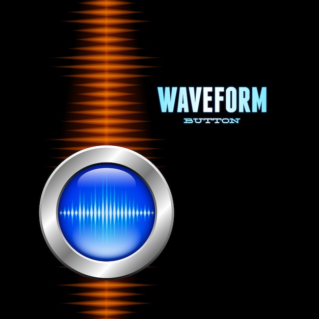 Silver button with sound waveform and orange wave