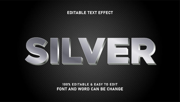 Silver effect text with editable modern 3D style