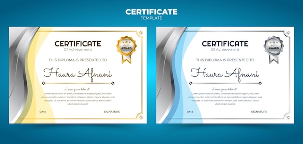 silver gradient set certificate template with abstract background