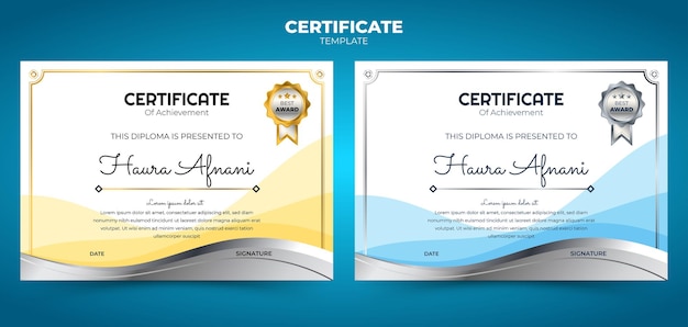 Silver gradient set certificate template with abstract background