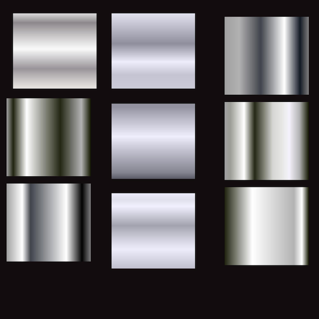 Silver gradient vector set Steel Metal background templates Foil texture EPS10
