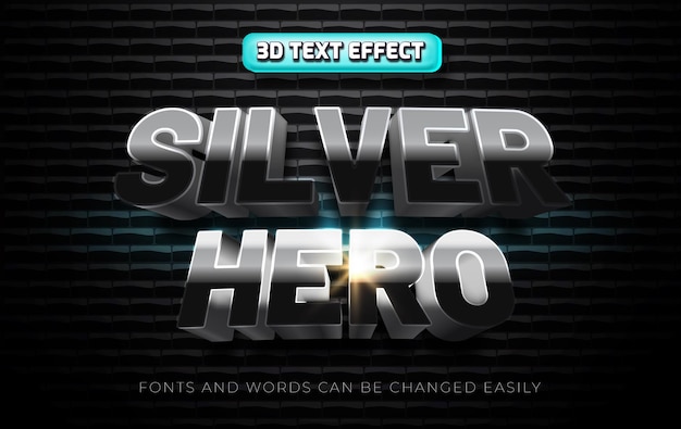 silver hero 3d editable text effect style