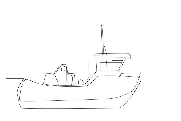 Simpel stregtegning af vandtransport. Skibs-, yacht-, ubådskoncept med én streg.