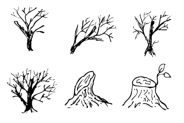 Simple 6 Vector hand draw Black dead tree and branch