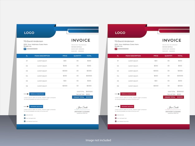 Simple abstract minimal design invoice for your business uses with color variation