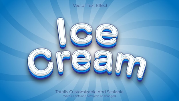 simple and clean vector text effect with ice cream word and blue background concept