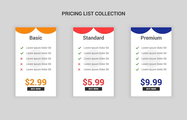 Simple and modern pricing table template for website