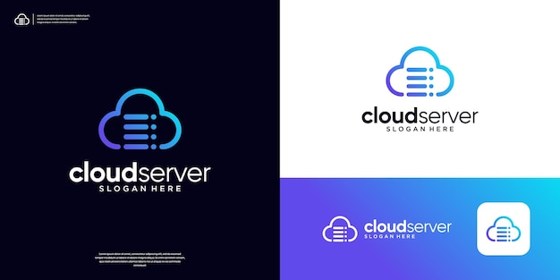 Simple cloud line art database server storage logo design template