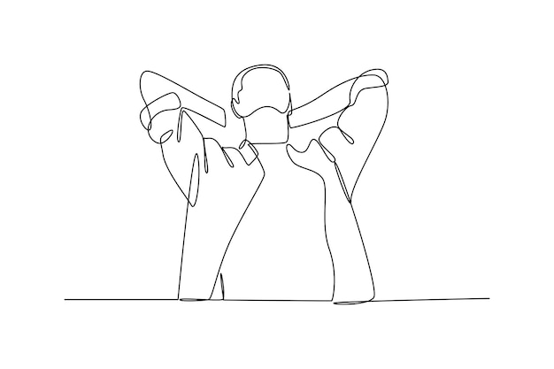 Simple continuous line draw of a man stretching at rest time Simple line rest and enjoy life minimalist concept