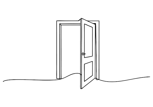 Simple continuous line drawing of an open door
