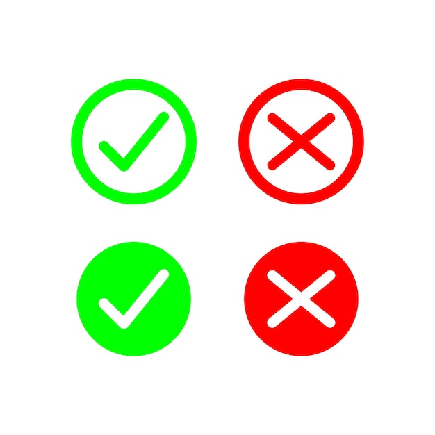 simple cross and check mark icon set design red and green color vector sign illustration