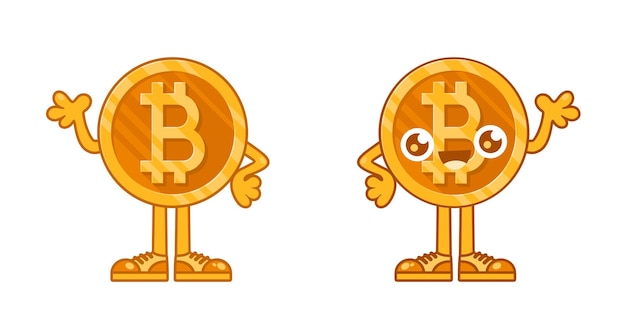 Simple Flat Bitcoin Cartoon Mascot Characters Vector Illustration