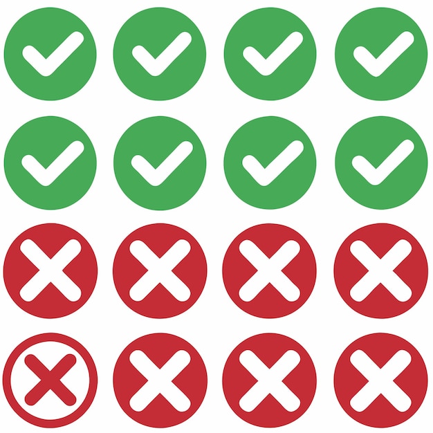 simple green checkmarks and red cross symbols for validation and error messages