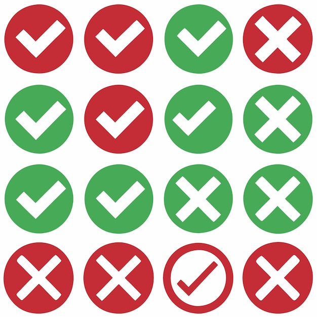 simple green checkmarks and red cross symbols for validation and error messages