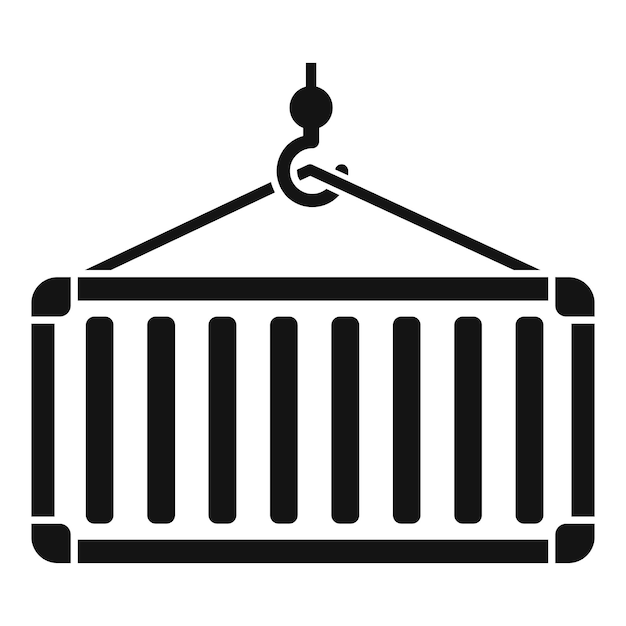 Simple icon of a crane hook lifting a container