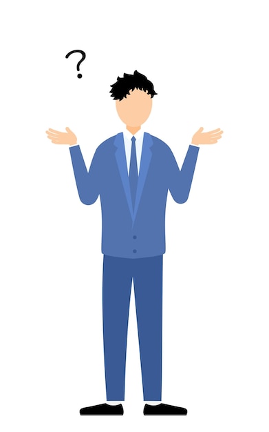 Simple illustration of businessman in business suit questioning