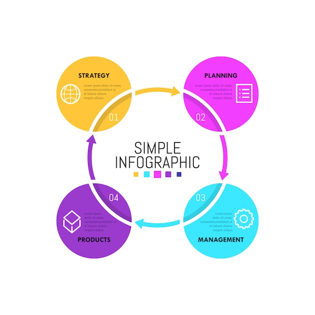 Simple infographic design template. Four circles with linear icons