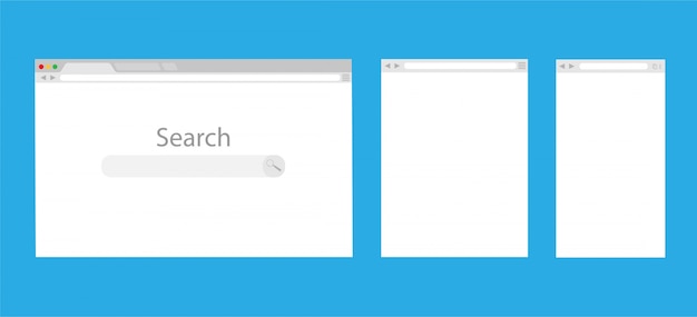 Simple internet browsers window isolated on blue background. Web browser blank template of laptop, tablet and phone.