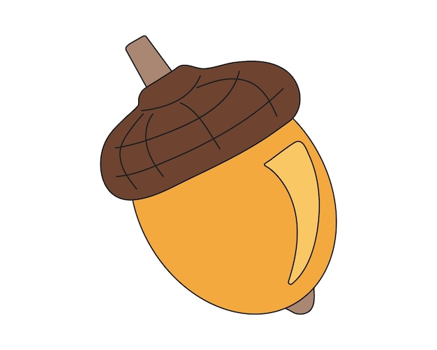 Simple isolated yellow acorn of oak tree in outline style on white background for icons webs app
