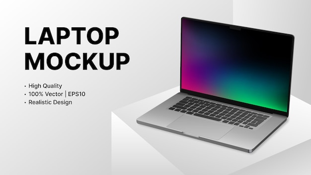 Simple Laptop Mockup on White Background. Minimalistic Banner Design for Presentation. Vector illustration