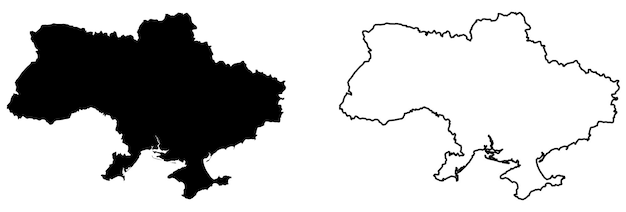 Simple (only sharp corners) map of Ukraine vector drawing. Mercator projection. Filled and outline version.