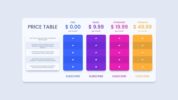 Simple pricing plans template for website