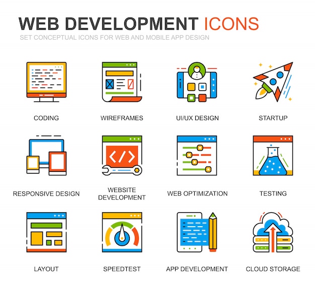 Simple Set Web Disign and Development Line Icons for Website