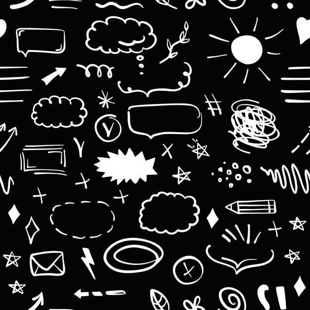 Simple sketch line style seamless pattern on chalkboard background