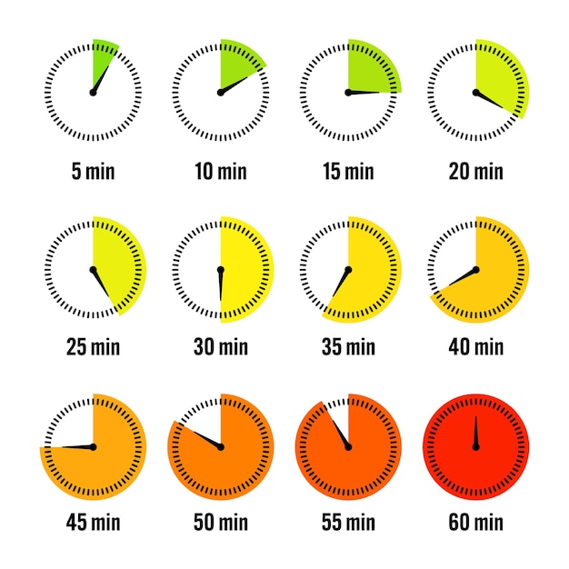 Simple stopwatch icons colorful chronometer time counter with dial countdown timer showing hours and