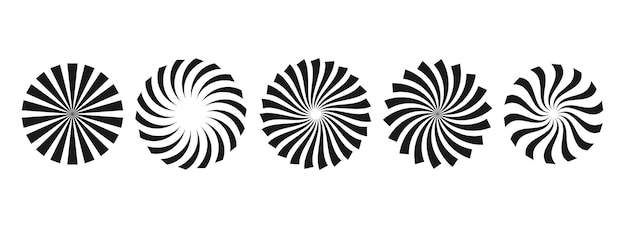 Simple sunburst circles collection Black radial stripe elements pack Set of round rays and beams