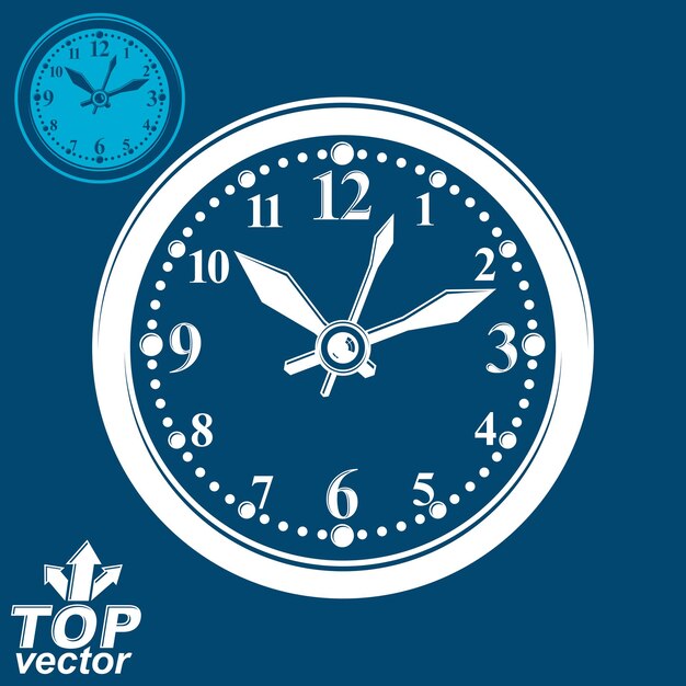 Simple vector wall clock with stylized white clockwise, invert version included. Business time idea classic graphic symbol. Web design element isolated on dark background.