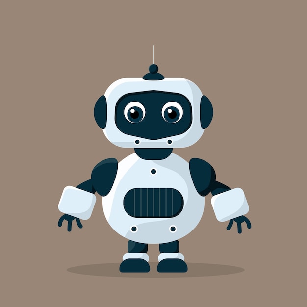 simple white full length robot with antenna with shadow and buttons
