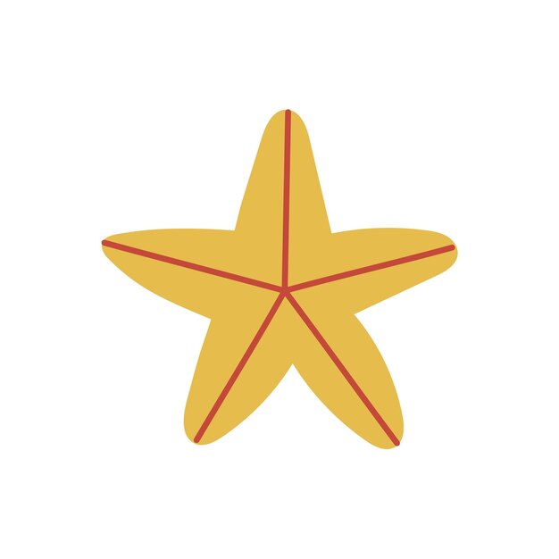 Simple yellow starfish Underwater world marine animals Hand drawn cartoon vector illustration isolated on white background