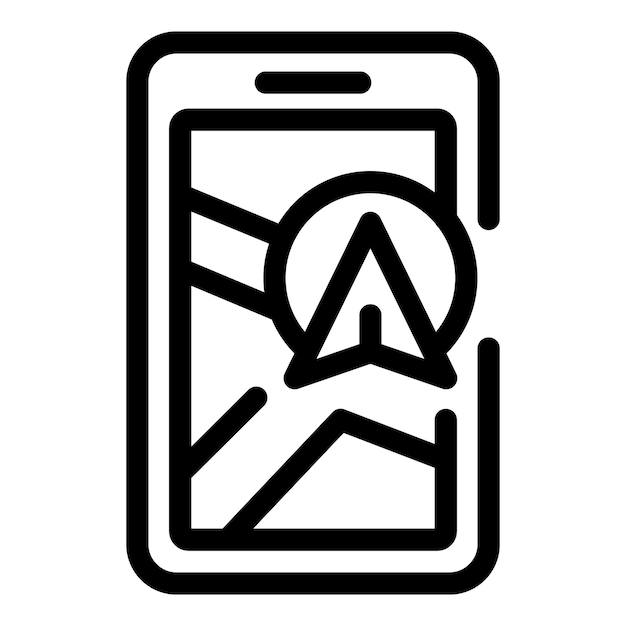 Simplified black and white icon representing a mobile phone with a navigation app