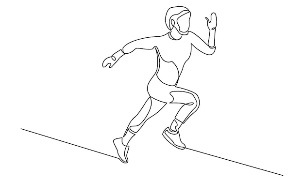 single continuous line drawing of a young woman athlete running fast