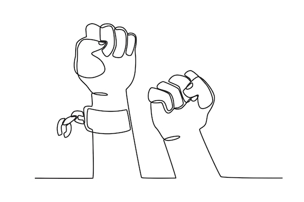single continuous line drawing of freeing hands from chains human rights day concept dynamic singl