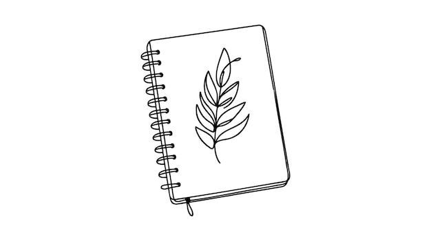 Single continuous line drawing of notebook or notepad