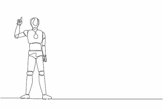 Single continuous line drawing robot finger index up gesture Emotion and body language illustration