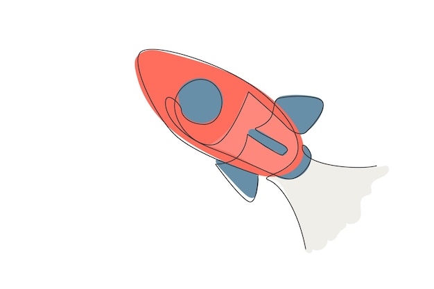 single continuous line drawing rocket launch fly into the sky universe spacecraft rocketship vector