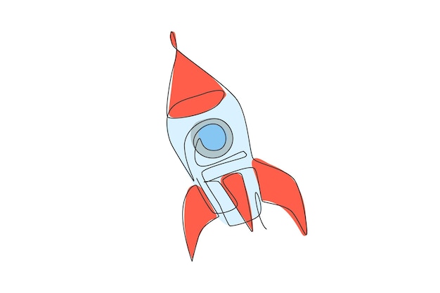single continuous line drawing rocket launch fly into the sky universe vintage outer space vector