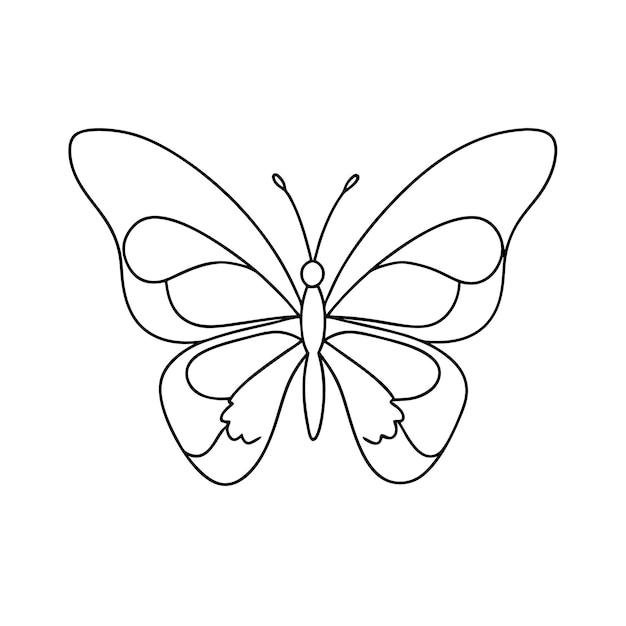 Single line art for coloring page of beautiful butterfly