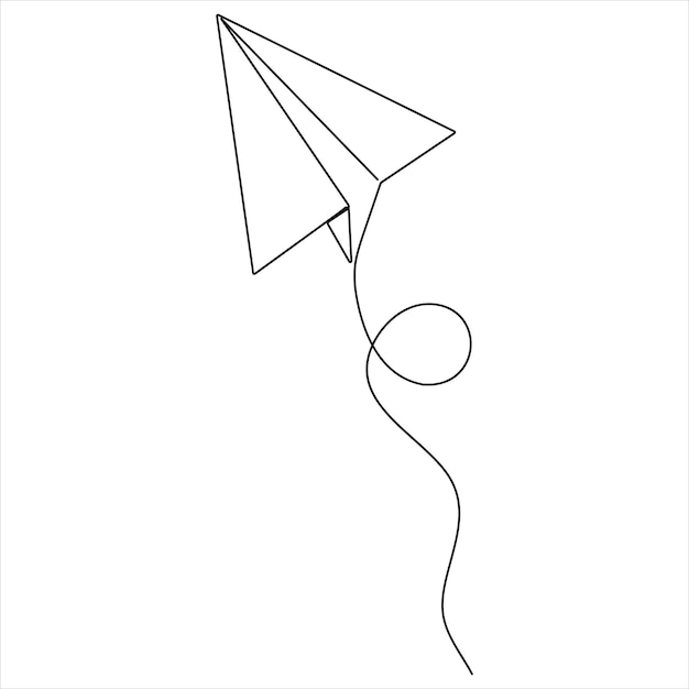 Single line continuous drawing of paper airplane Concept of plane flying outline style illustration