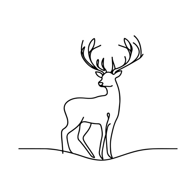 single one line deer silhouette on white background