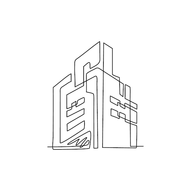 Single one line drawing city logo concept abstract for business City building logo design vector