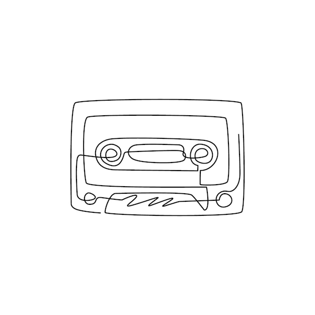Single one line drawing retro cassette sticker icon Cassette tape music logo symbol template vector