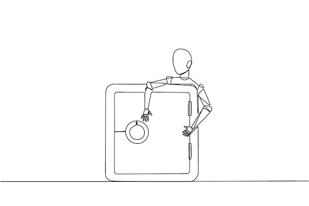 single one line drawing robotic hugging safe deposit box adding layer to make it more secure